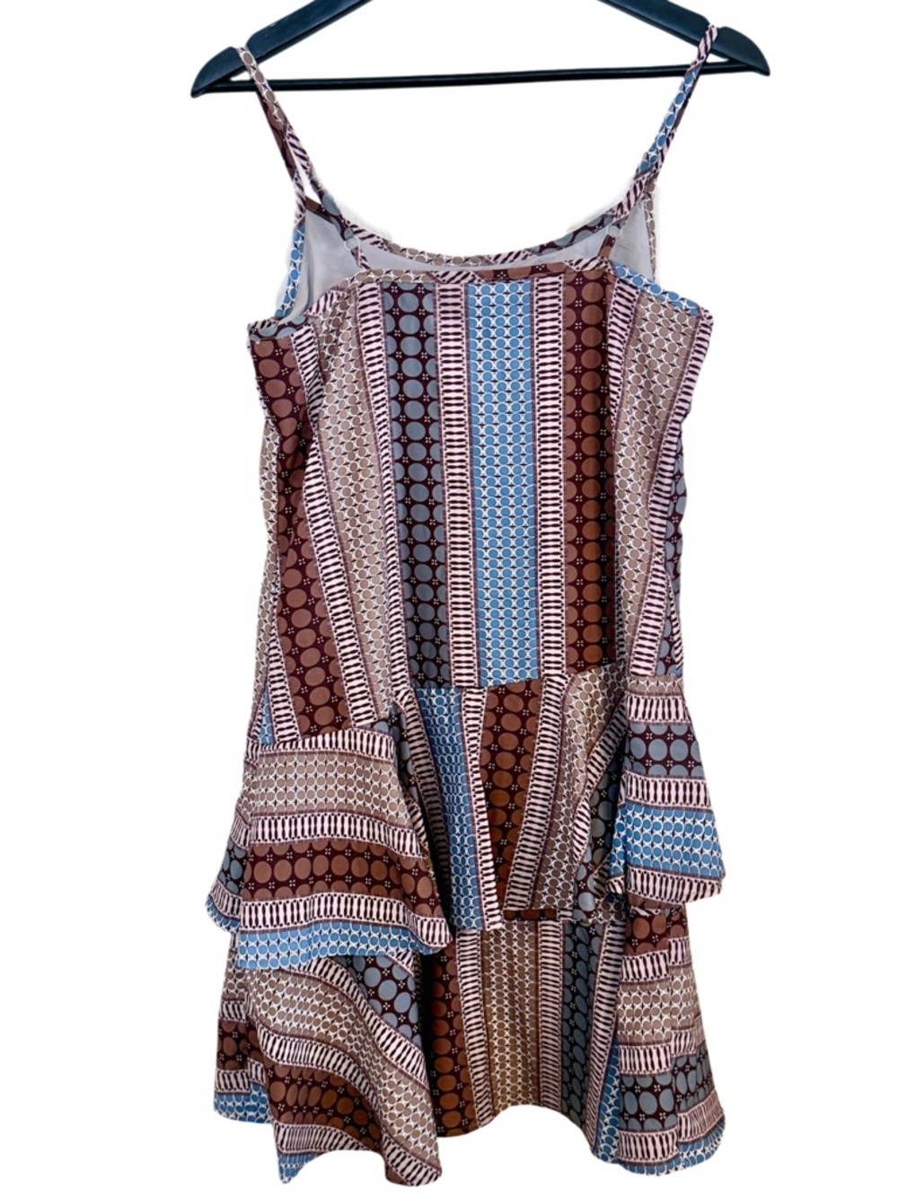 Pin Han Boho Patchwork Ruffle Mini Dress Adjustable Straps & Waist Medium New - Picture 11 of 15